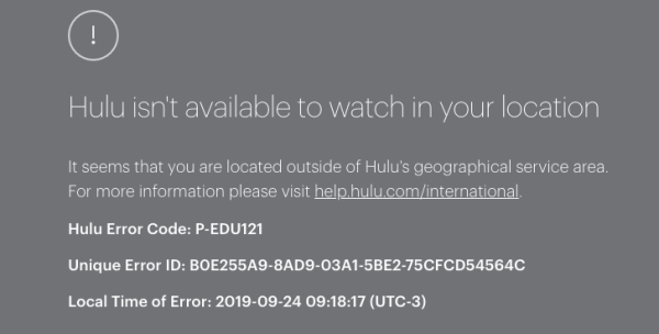 Hulu on samsung smart tv geo-restriction error